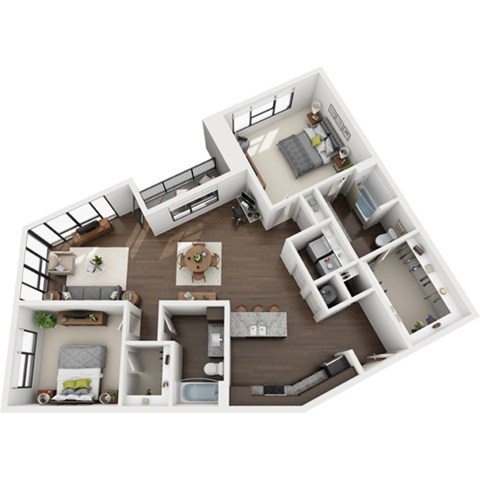 Floor plan for 2 beds, 2 baths, 1430 sqft